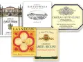 Etiketten von Bordeaux-Weinen, darunter Château Léoville Barton, Rauzan-Ségla und Feytit-Clinet, alle als Grand Cru Classé ausgezeichnet.