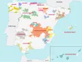 Karte der spanischen weinanbaugebiete: Galicien, Kastilien-La Mancha, Rioja, Katalonien und mehr.