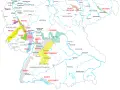 Karte zeigt die deutschen Wein-Anbaugebiete wie Mosel, Rhein, Franken und Baden-Württemberg.