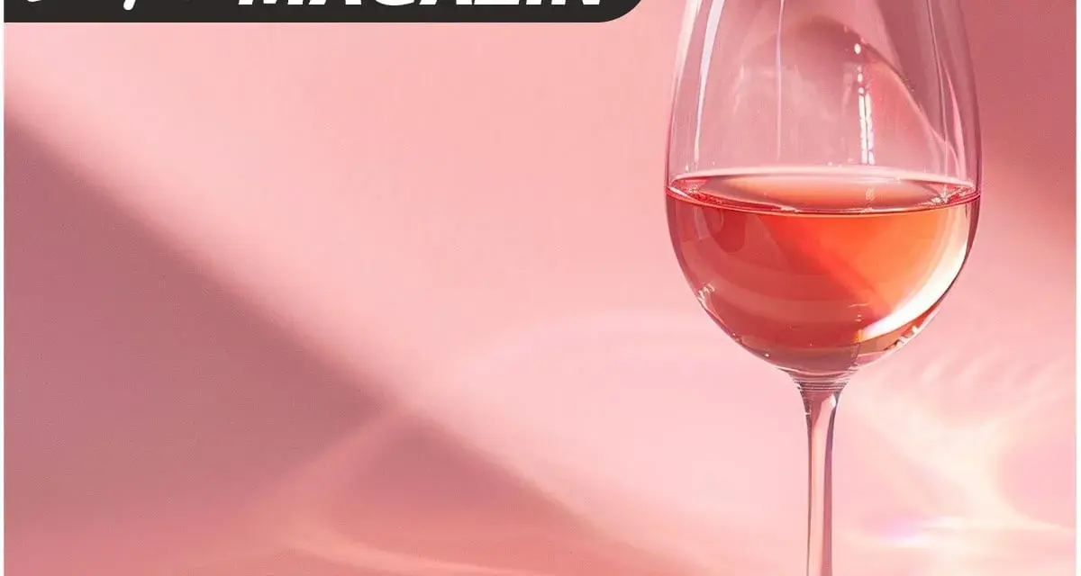 Ein Glas Rotling, dessen Herstellung oft mit der von Rosé verglichen wird, steht vor einem rosafarbenen Hintergrund.