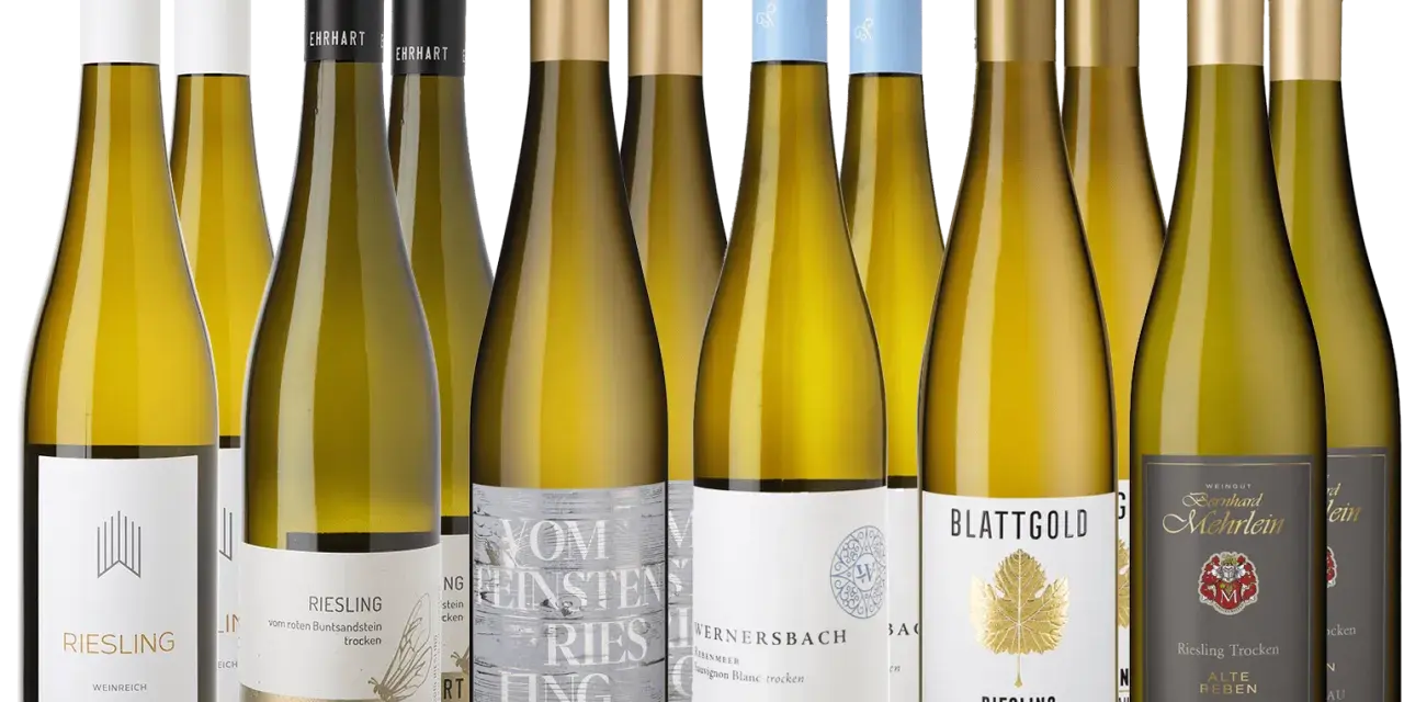 Eine Auswahl an Flaschen mit Gutedel Wein, darunter Riesling und Sauvignon Blanc, bereit für den Genuss.