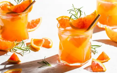 Erfrischender, fruchtiger Gin Cocktail mit Orangenscheiben und Rosmarin. Perfekt für einen sonnigen Tag.