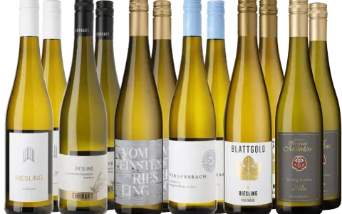 Eine Auswahl an Flaschen mit Gutedel Wein, darunter Riesling und Sauvignon Blanc, bereit für den Genuss.