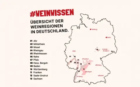 Karte Deutschlands mit hervorgehobenen wein anbaugebieten und deren Nummerierung. #Weinwissen für Genießer.