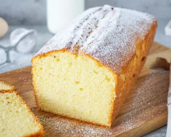 Ein saftiger Rührkuchen, bestäubt mit Puderzucker. Perfekt für ein einfaches Kuchen Rezept zum Genießen.
