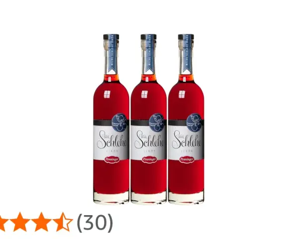 Drei Flaschen Penninger Wilde Schlehe Likör, ein köstlicher sloe gin mit tiefroter Farbe und fruchtigem Aroma.