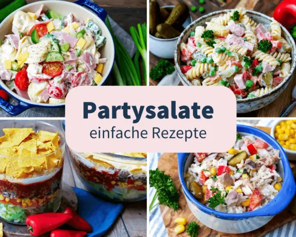 Die besten Salate zur Party: Cremige Nudel-, Tortilla-Schicht- und Fischsalate. Einfache Rezepte für jeden Anlass.