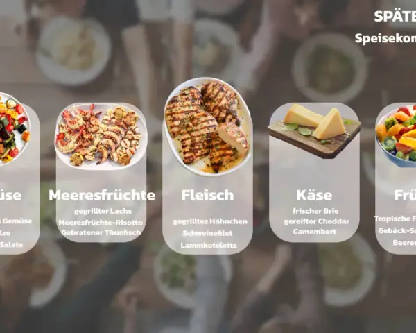Spätburgunder-Speisekombinationen: Gemüse, Meeresfrüchte, Fleisch, Käse und Früchte. Ein Genuss, der den Pinot Noir Geschmack unterstreicht.