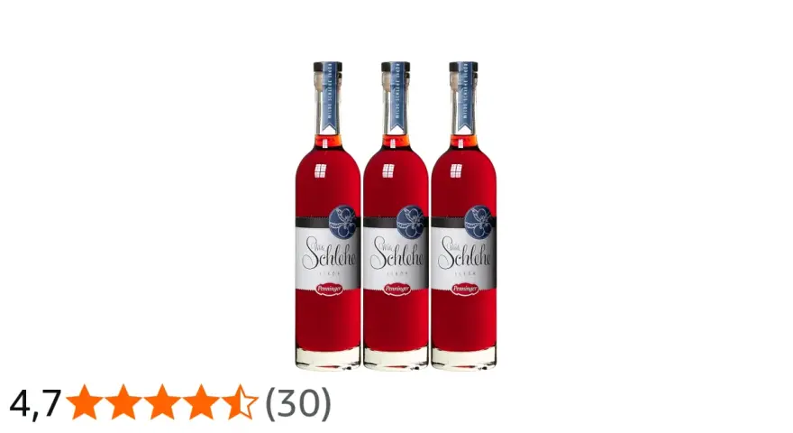 Drei Flaschen Penninger Wilde Schlehe Likör, ein köstlicher sloe gin mit tiefroter Farbe und fruchtigem Aroma.