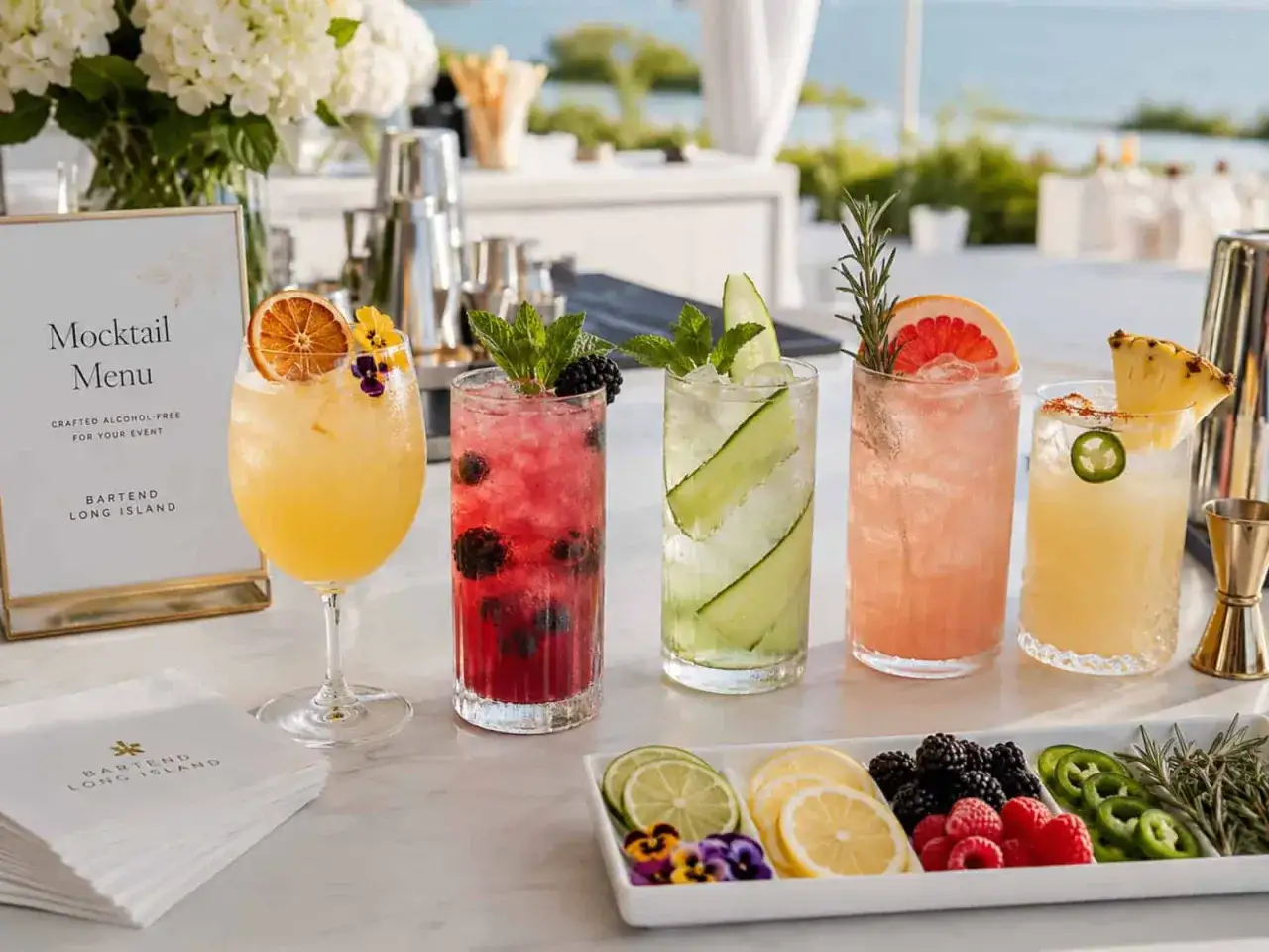 Erfrischende Mocktails mit Fr&uuml;chten und Kr&auml;utern, perfekt f&uuml;r einen alkoholfreien Genuss, auch im Dry January.